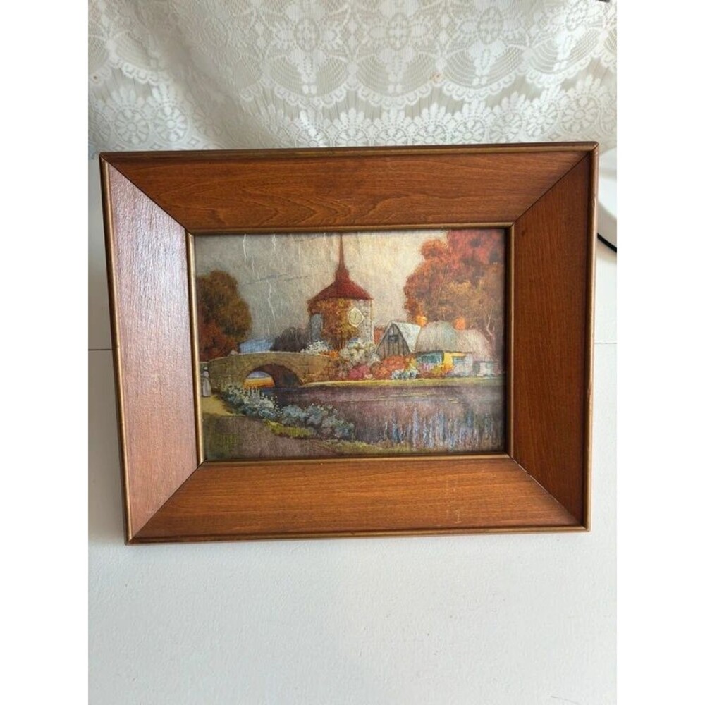 Vintage Metallic Foil Print Cottagecore Gallery Wall Church Bridge & Village